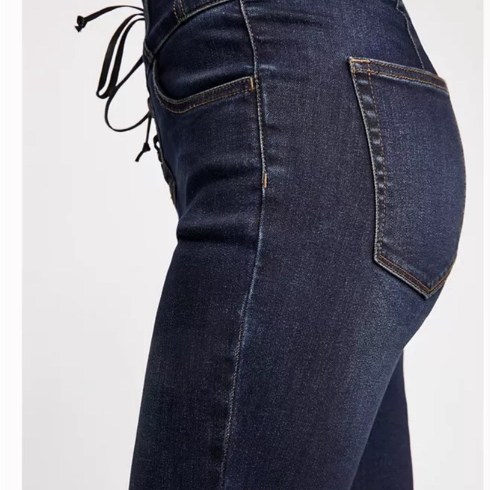 Free People We The Free Sz 32 blue High Rise Lace Up Jeans Lovers Knot - Picture 2 of 7